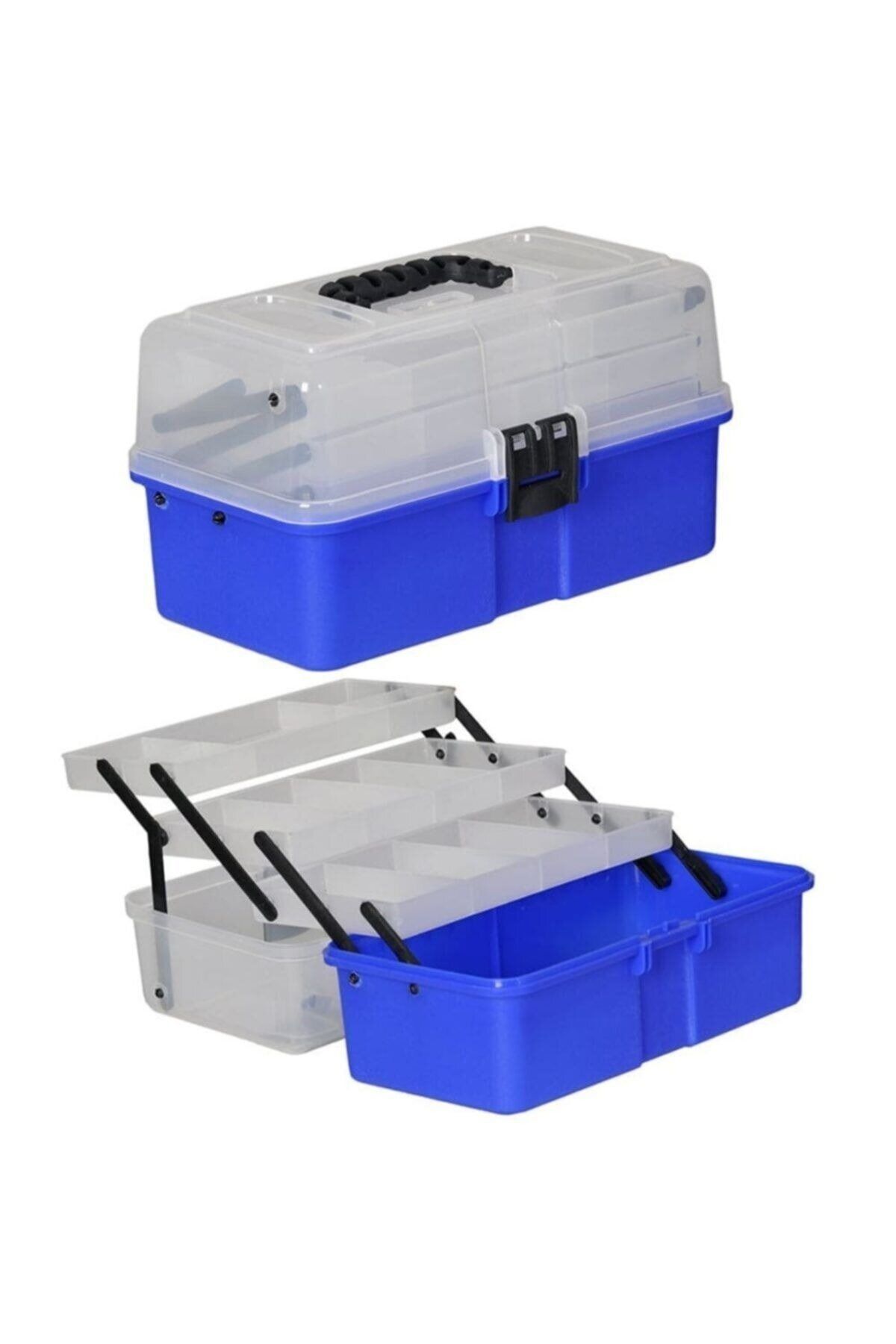 Şeffaf Kapaklı 16'' 3 Katlı Balıkçı Alet Malzeme Çantası