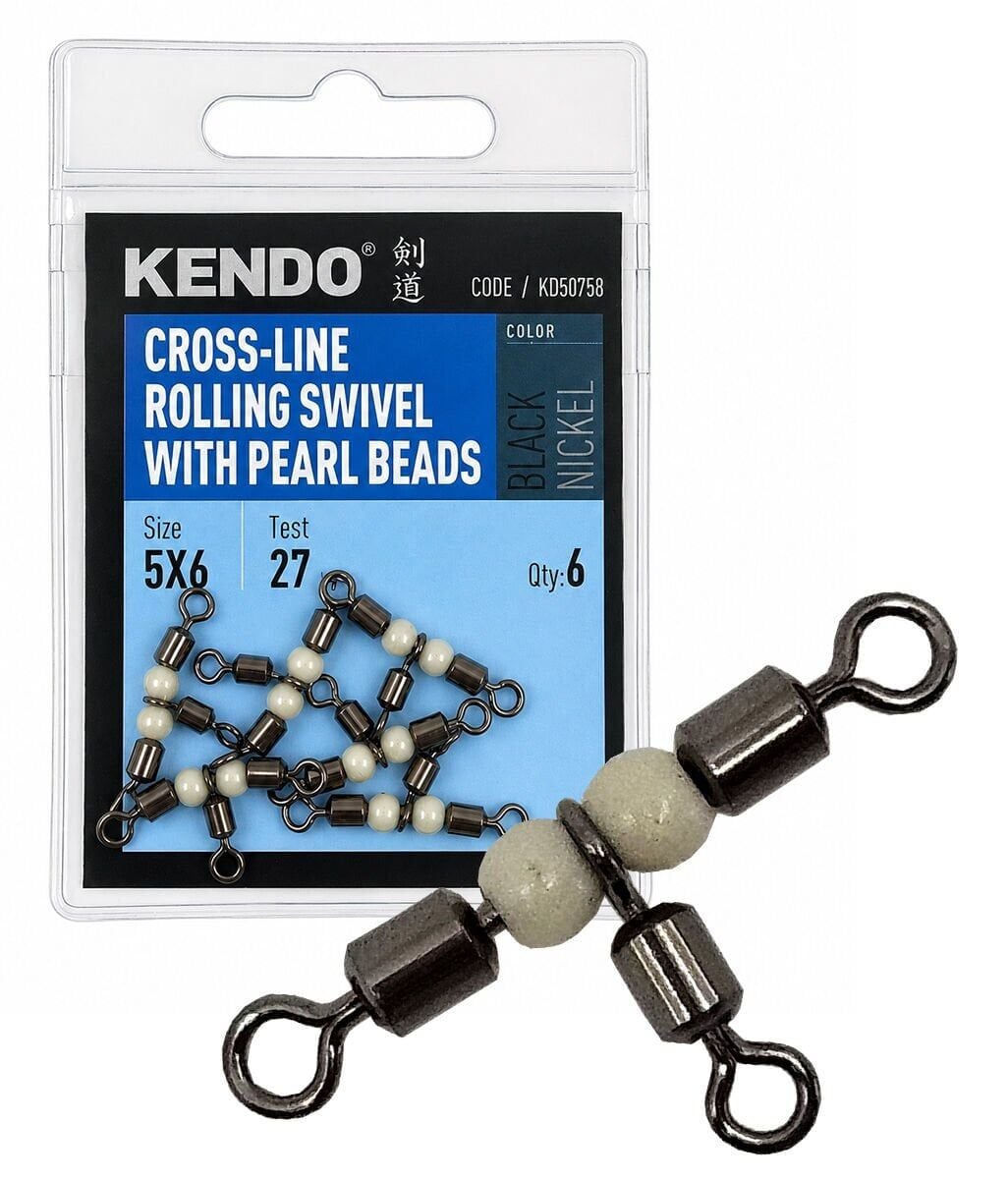 Kendo Cross-line Rolling Swivel With Pearl Beads 6 Adet 3X4